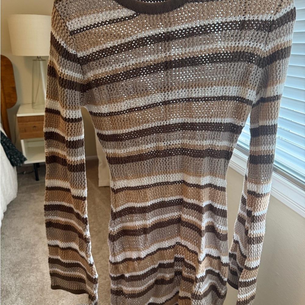 SABO Striped Lightweight Knit Coverup in Brown and Cream